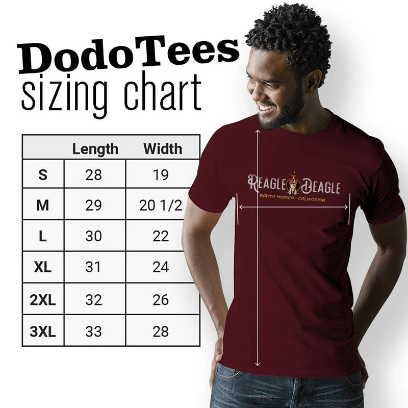 tv show t shirts sizing chart. available in sizes small to 3XL