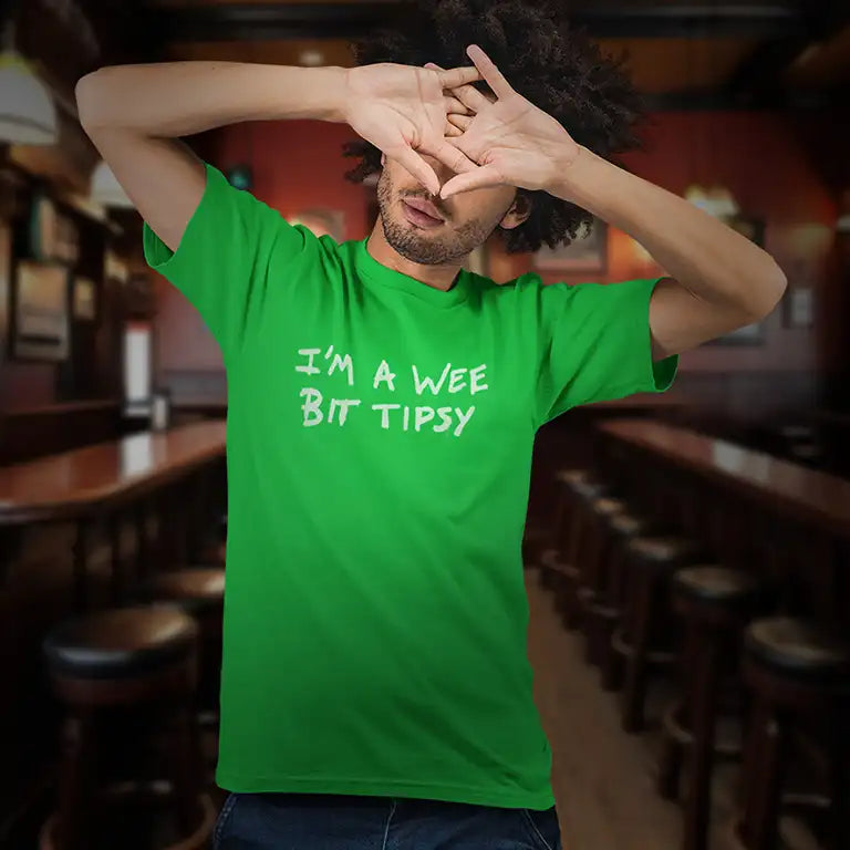 Man wearing the I'm A Wee Bit Tipsy Drinking shirt.