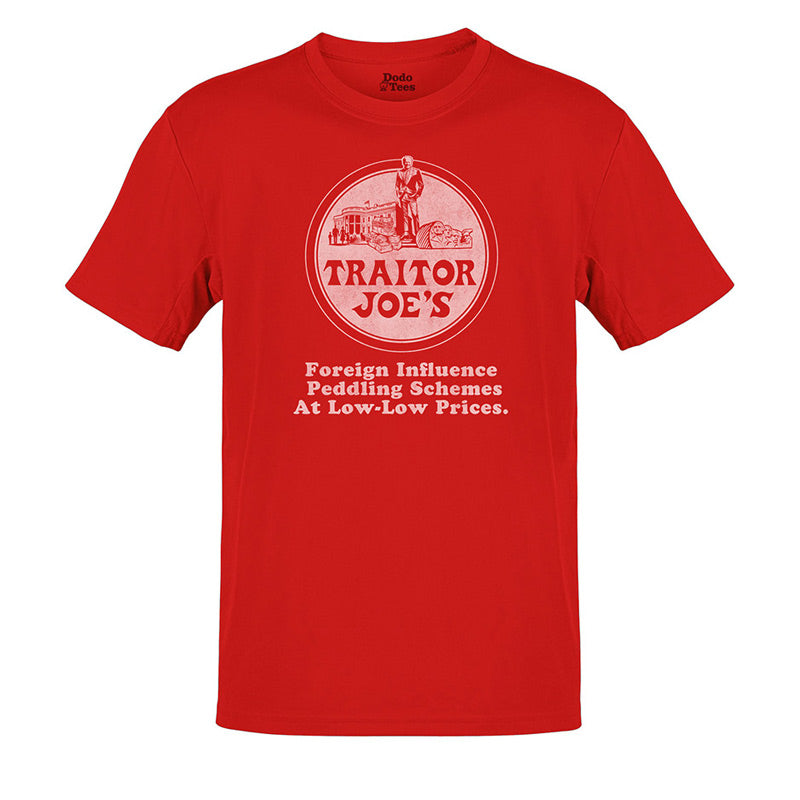 Traitor Joes funny political t shirts are designed for those who have had enough of Joe Biden's financial shenanigans. These funny shirts for men parody the Trader Joes Logo.