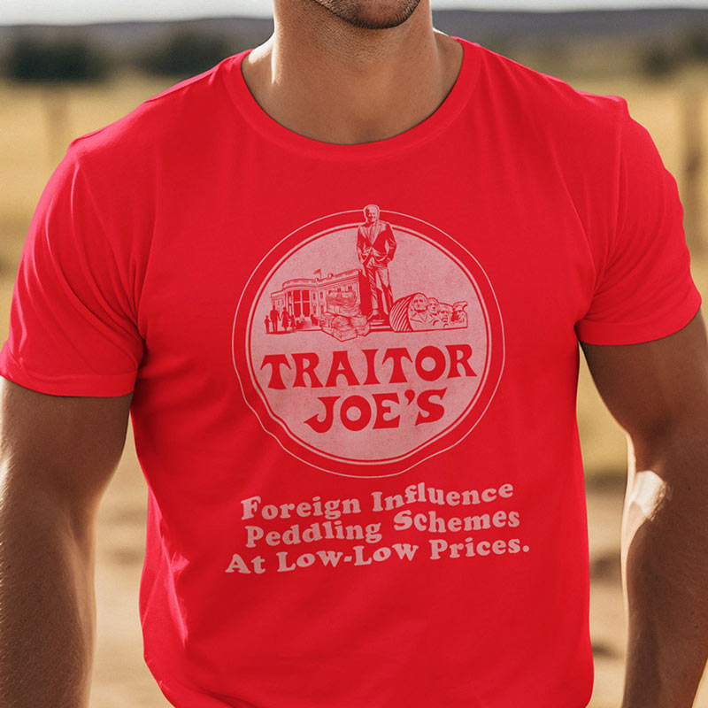 Funny Political Tee Shirts featuring traitor Joes parody logo. The funny political apparel side-seamed, offering a more tailored fit that flatters your form.