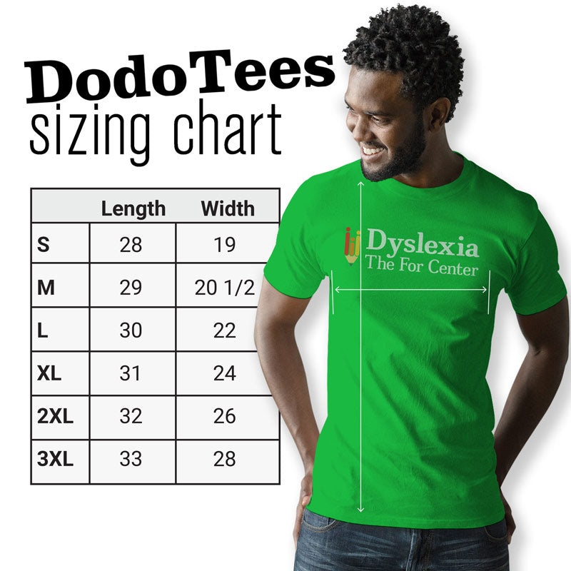 Adult Humor shirt sizing chart for Dodo Tees. Available in sizes small - 3xl