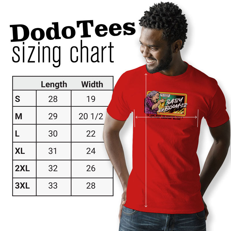 dodo tees adult humor shirts sizing chart available in sizes small to 3XL