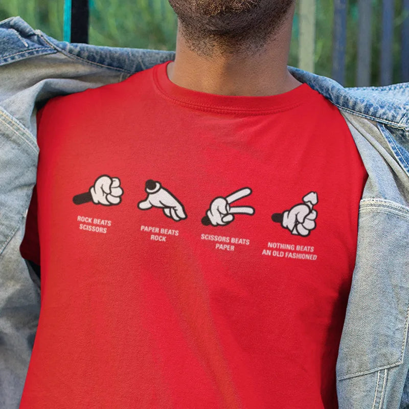 detail view of adult humor t shirts with rock paper scissors illustration