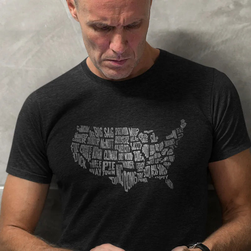 man on phone wearing america shirts for men sexy city name shirt