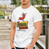 man wearing a bbq t shirt with Abe Froman sausage king Chicago Illinois logo