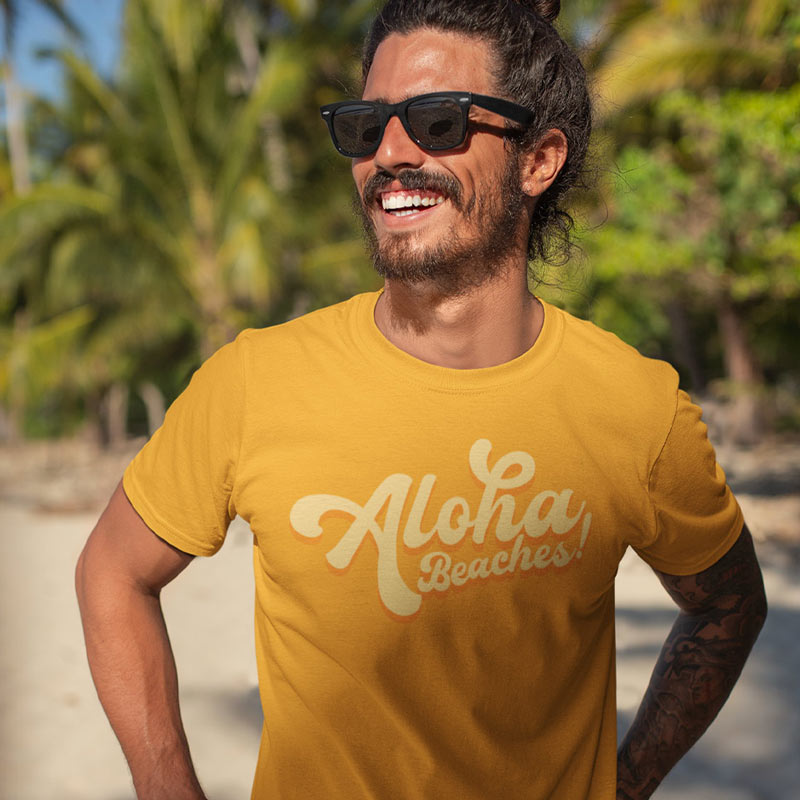 smiling man in sunglasses wearing beach presents under $25 aloha beaches shirt