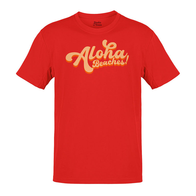 beach shirts for men with aloha beaches typography in red by dodo tees