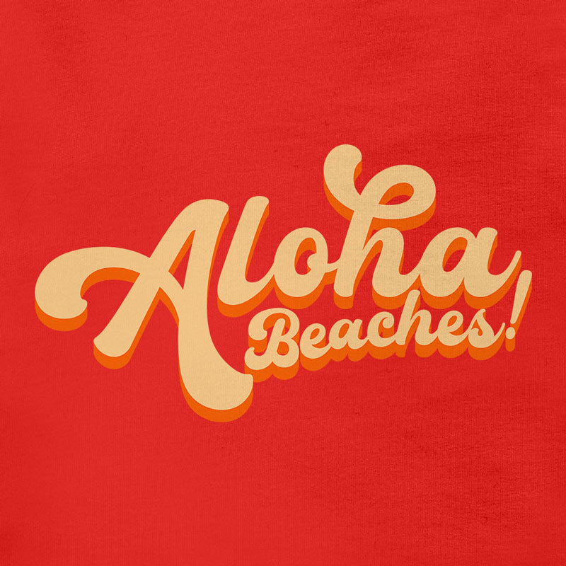 detail view of dodo tees beaches shirts with aloha beaches vintage script typography