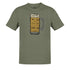 full view of the beer shirt with anatomy of beer illustration in heather olive by dodo tees