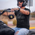 Man wearing a black Harley Shirt for men with a patent of the 1928 Model JD. Dodo Tees  biker apparel is buttery soft and is ideal motorcycle gifts for him.