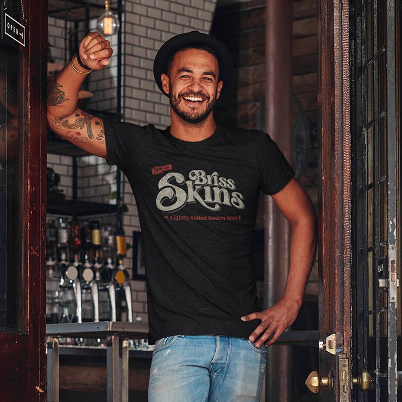 man in beer hall wearing briss skins funny jewish t shirts by dodo tees