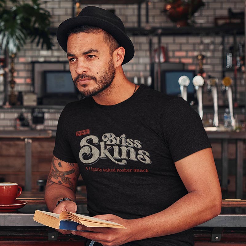  man at bar wearing briss skins mens offensive t shirt by dodo tees