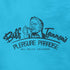 bttf shirt with biff tannen's pleasure paradise logo in teal.