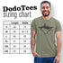 Camping shirts sizing chart for Dodo Tees graphic t shirts. Available in sizes Small - 3XL