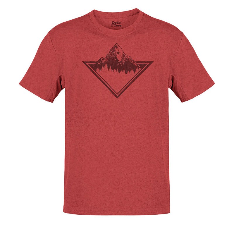 camping t shirt with geometric mountain illustration in heather canvas red by dodo tees