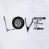 detail view of car love t shirt with love written in tools by dodo tees