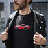 man in leather jacket wearing car shirt with 911 turbo illustration