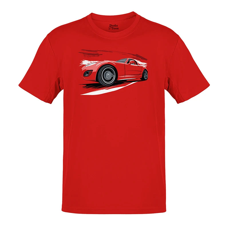 car tee shirt with 2000s mx5 illustration in red by dodo tees