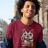 smiling man wearing cat shirts for men with 8 bit lucky cat illustration