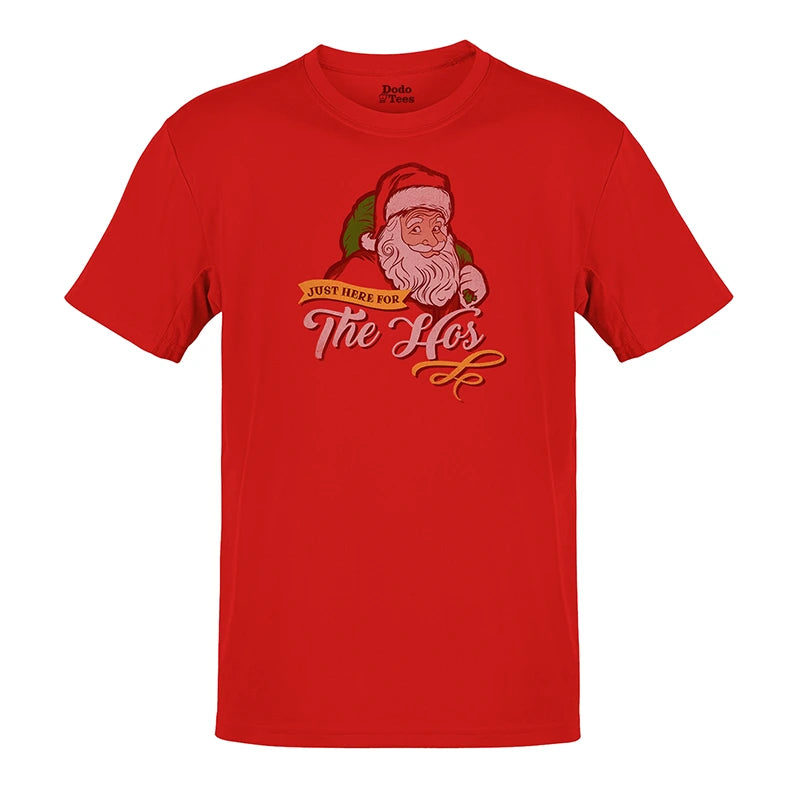 christmas shirt for men with just here for the hos cartoon in red