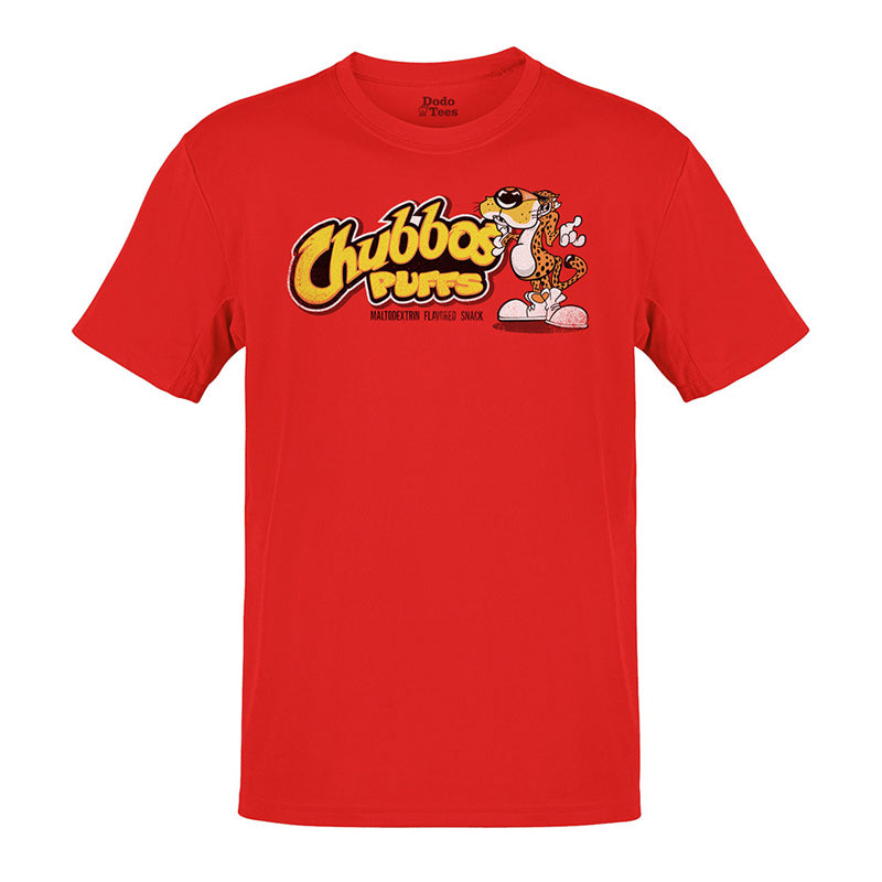 funny t shirt with chubbos puffs logo in red by dodo tees