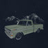 detail view of classic truck t shirt by dodo tees with illustration of a truck in front of mountains and stars