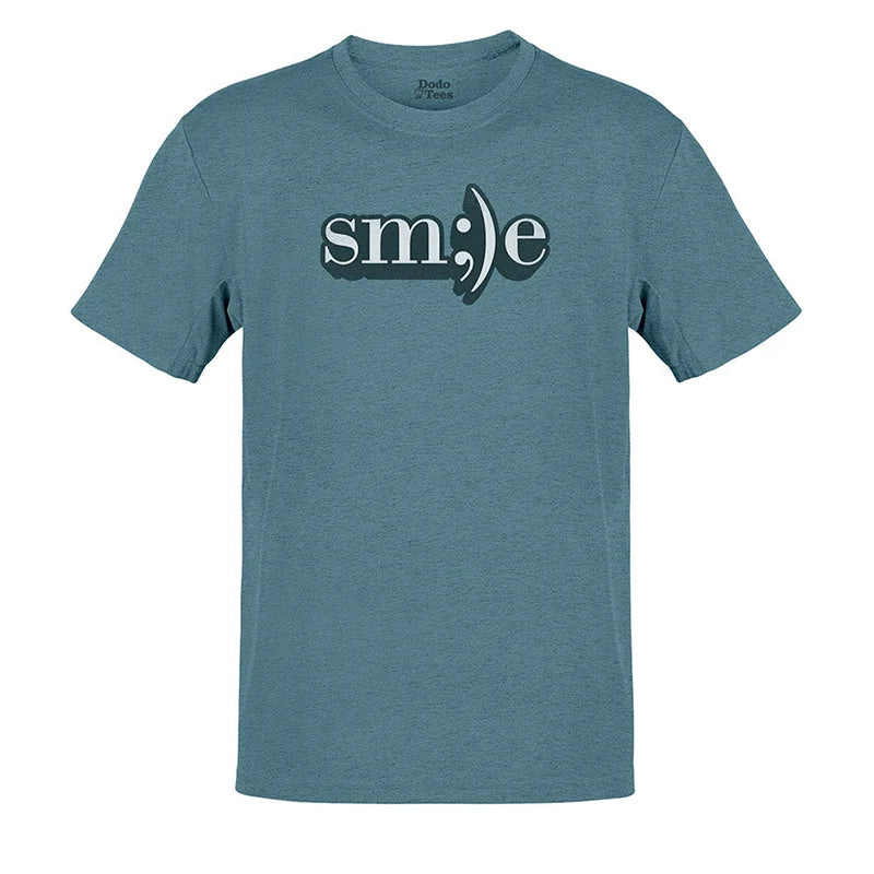 cute graphic tees with smile text in classic heather slate