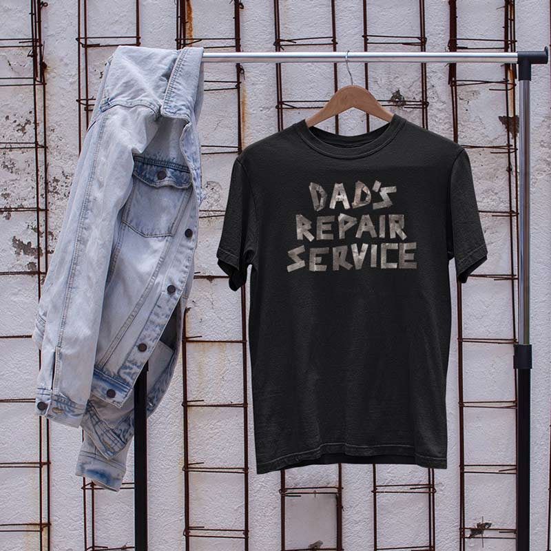 Gift for dad dads repair service t shirt hanging on clothes rack