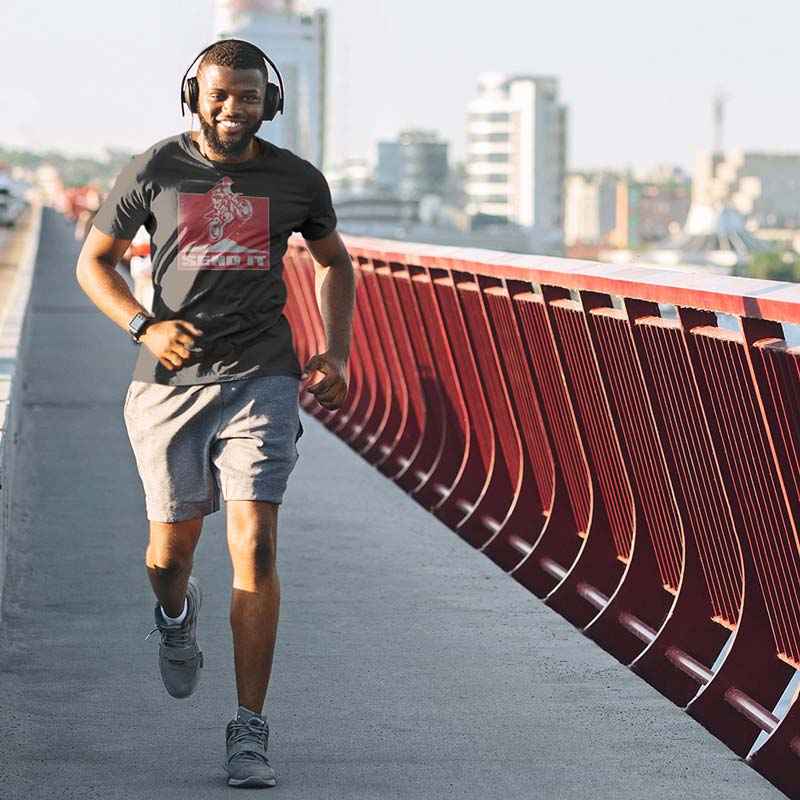 man running wearing dirt bike gifts for men send it t shirt