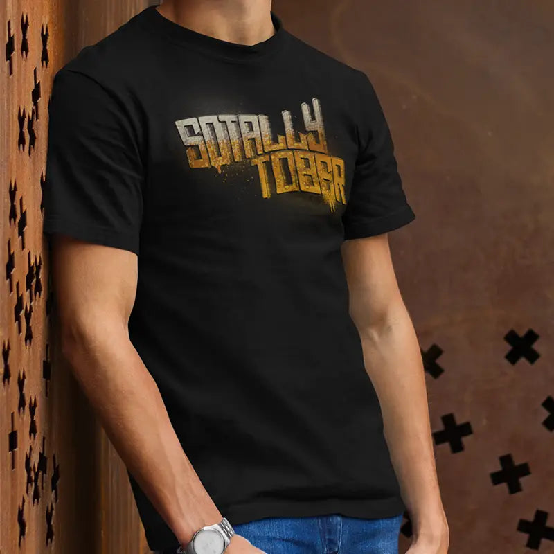 drinking tee shirt with sotally tober design