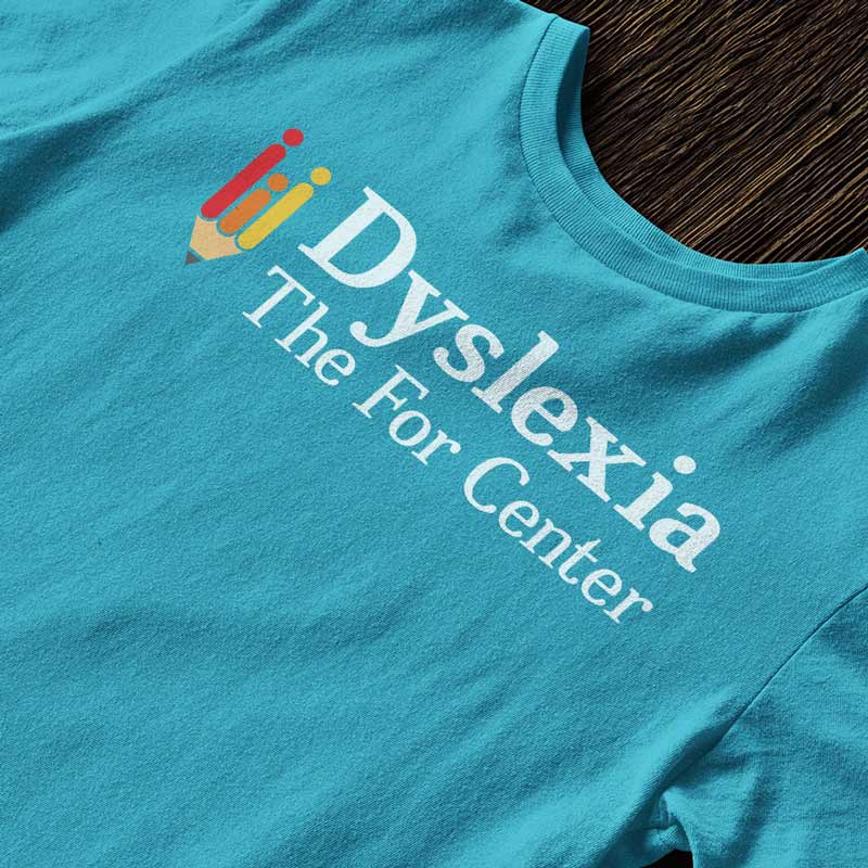 close up of teal blue dyslexia the for center novelty t shirt by dodo tees