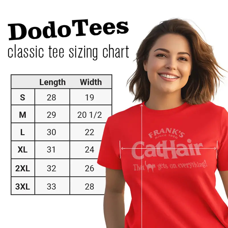 Franks crazy cat shirt sizing chart