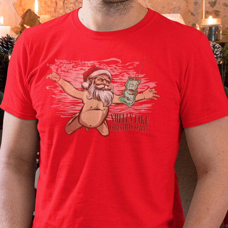 Funny Xmas Tees | Smells Like Christmas Spirit Santa Tee