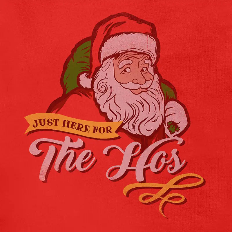 detail view of funny christmas shirt with just here for the hos graphic by dodo tees