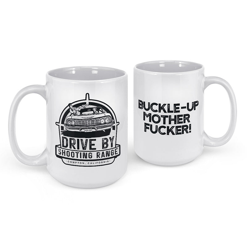 front and back view of the dodo tees funny coffee mugs drive by shooting range