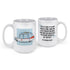 funny coffee mug front and back view of quote and hearse illustration