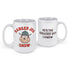 front and back view of funny mugs with ranger joe show logo and quote