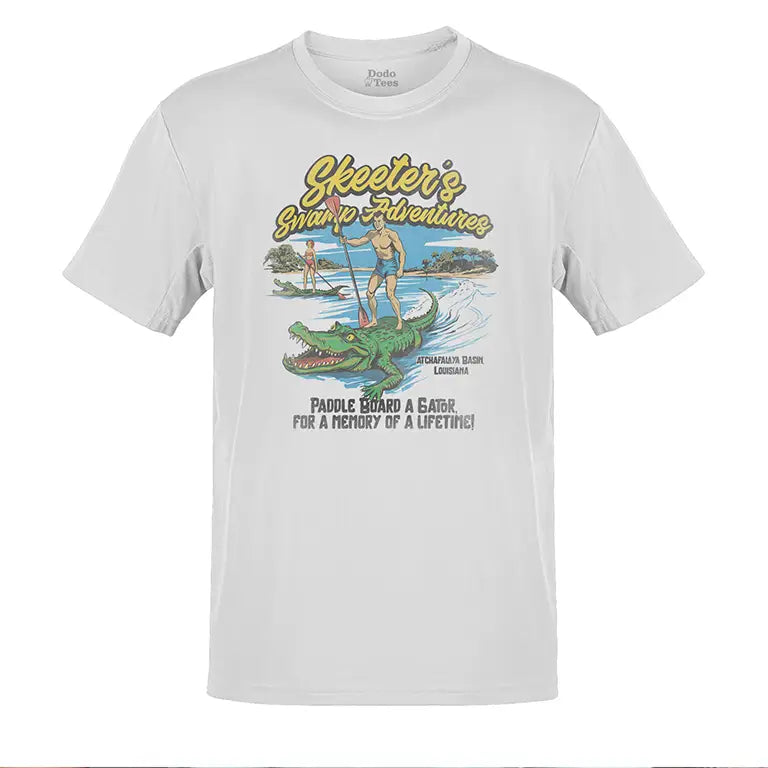 funny tourist shirt reading Skeeters Swamp Adventures.