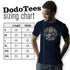 gamer t shirt sizing chart by Dodo Tees featuring the length and width of each shirt size. Small 28Lx19W. Medium 29Lx20.5W. Large 30Lx22W. XL 31Lx24W. 2XL 32Lx26W. 3XL is 33Lx28W.