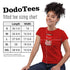 dodo tees sizing chart with model wearing gamer tee with mario's cream of mushroom soup fitted tee in red