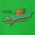 close up of novelty t shirt with gardenhose thirst terminator distressed logo print on green by dodo tees