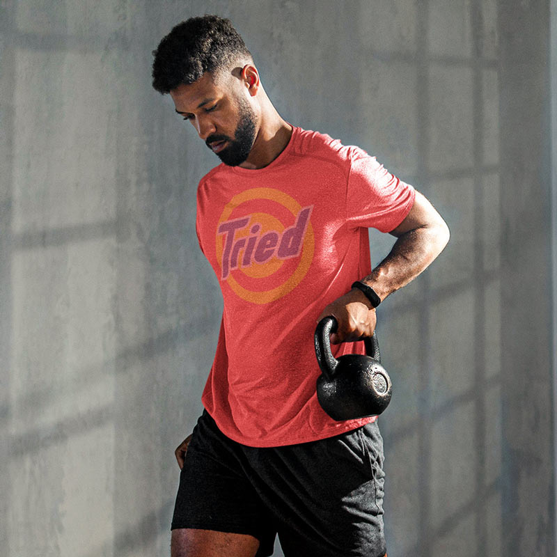 man working out wearing gifts around $25 tried t shirt