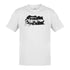 full view of the racing shirt with grand sport car graphic in white by dodo tees