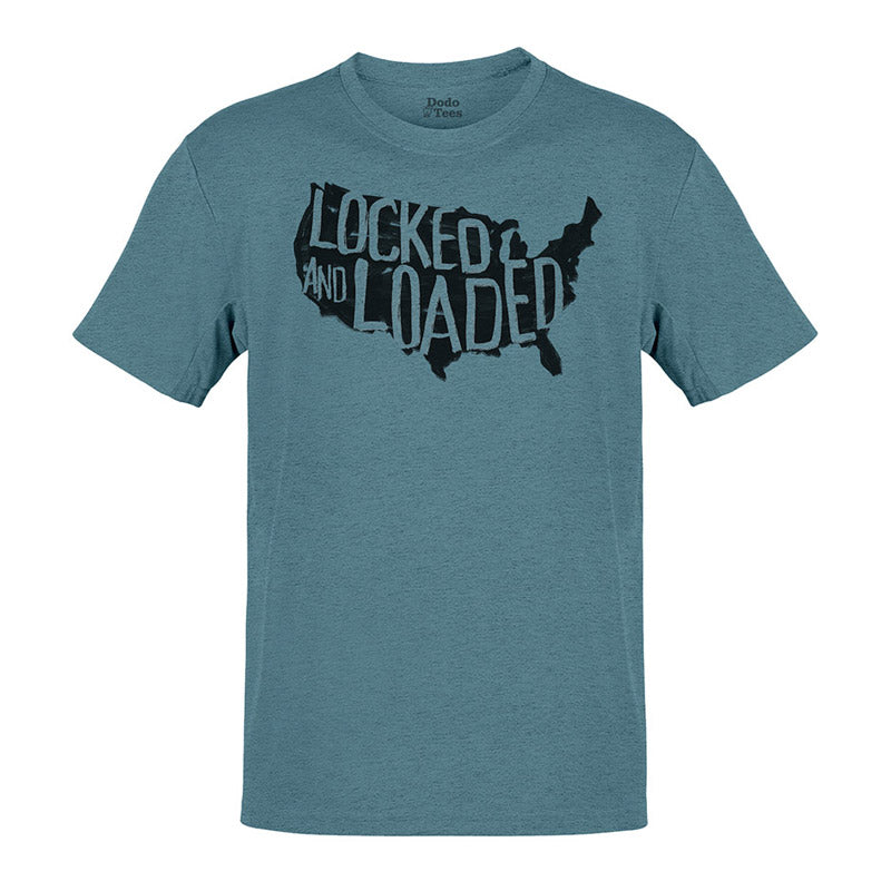 gun shirts with united states graphic and locked and loaded typography in heather slate by dodo tees