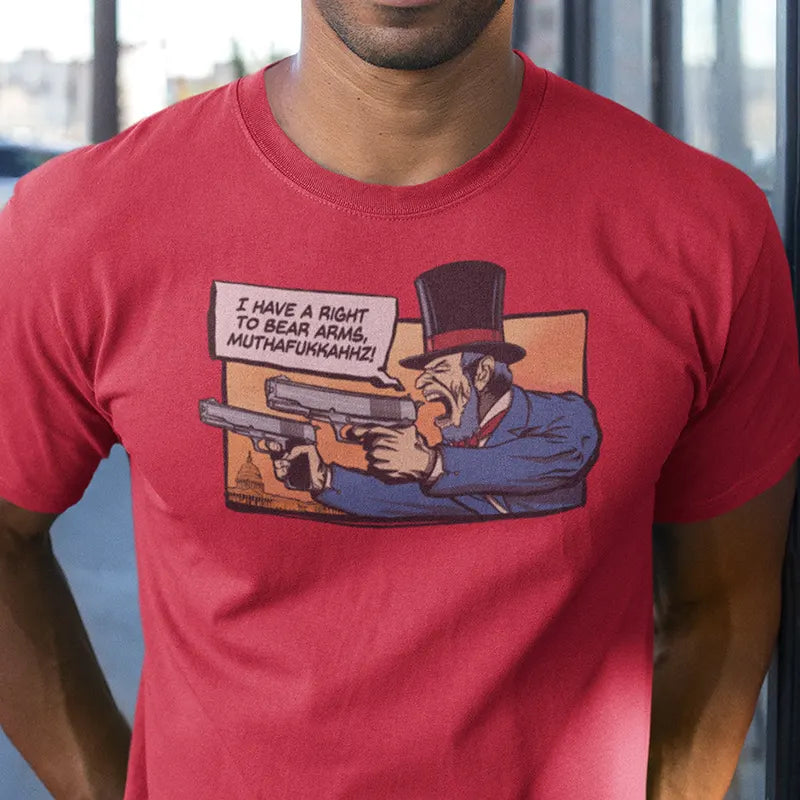 detail view of gun t shirts with abe lincoln holding guns illustration