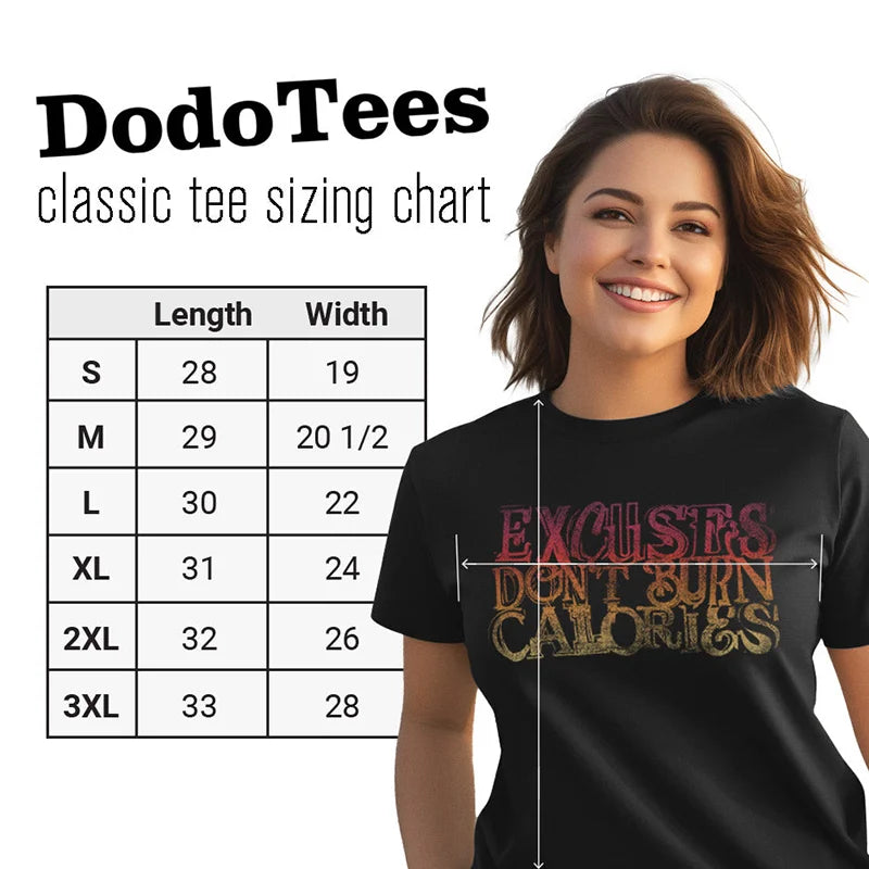 gym apparel classic tee sizing chart. available in sizes small to 3XL