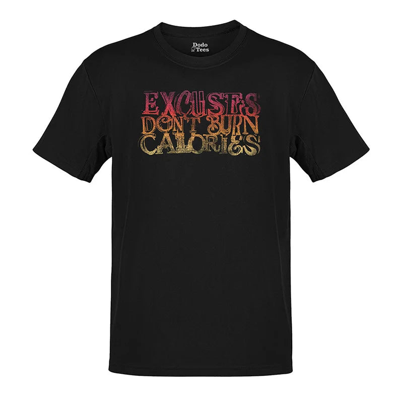 gym t shirts for women classic style t shirt that reads excuses don't burn calories in fun type