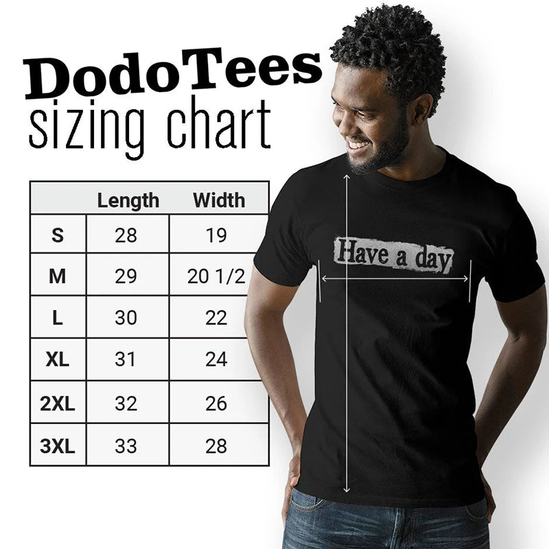 sarcastic tees sizing chart. available in sizes small to 3XL