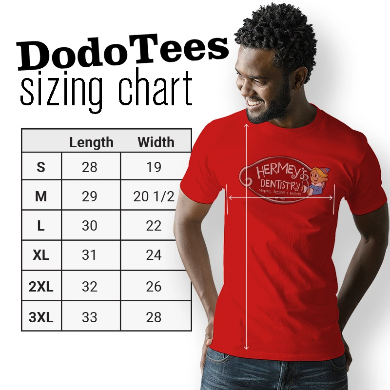 Hermey's dentistry elf shirt sizing chart