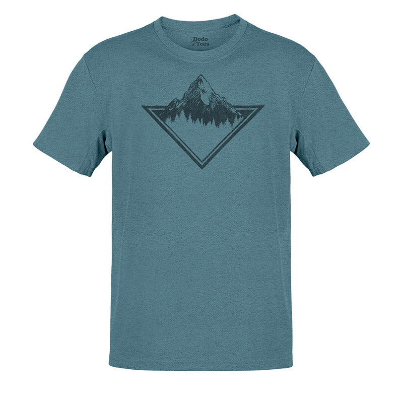 hiking shirts with geometric mountain illustration in heather slate by dodo tees